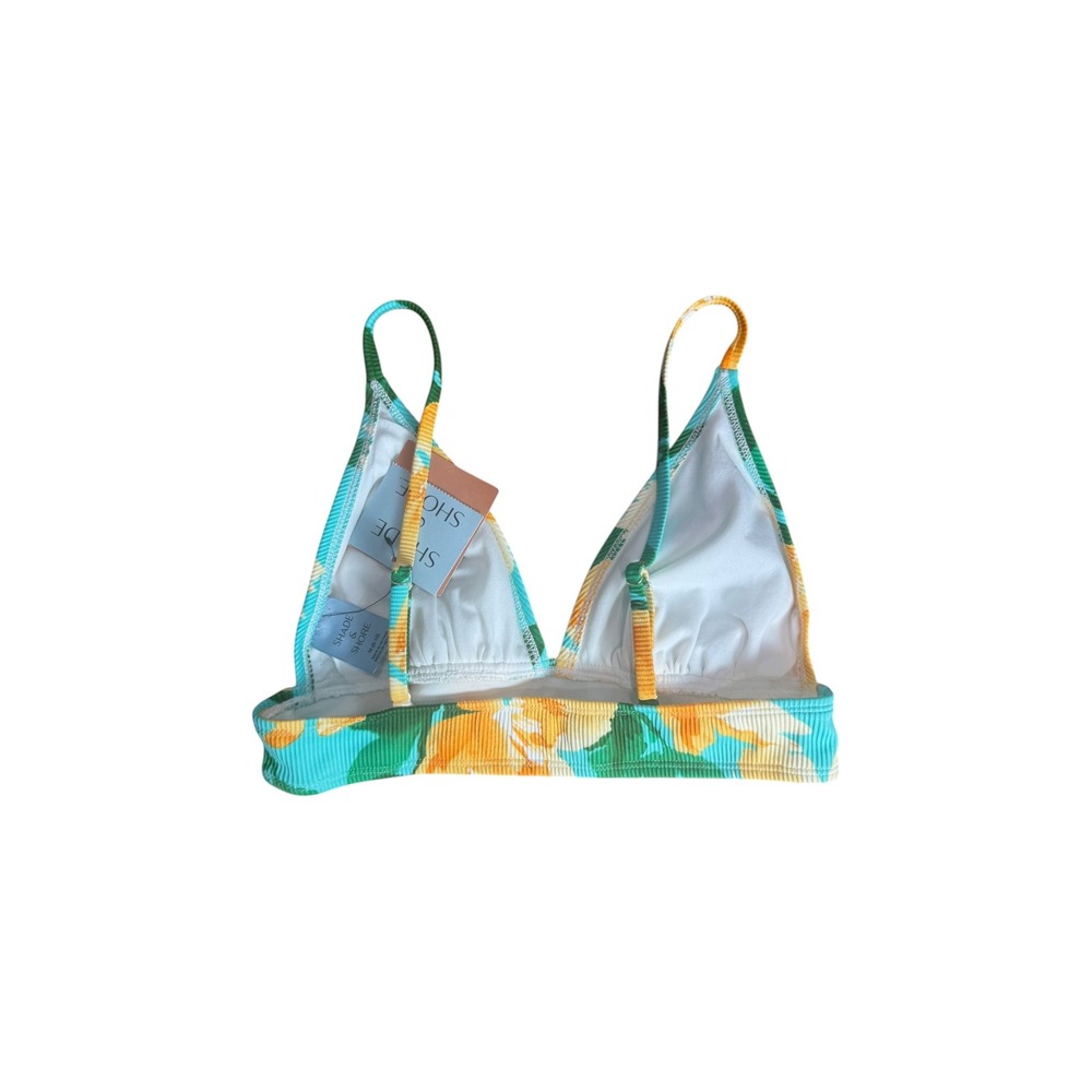 Shade & Shore Turquoise Floral Ribbed Triangle Bikini Top Womens Size Medium NEW - Picture 5 of 5